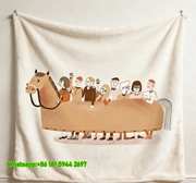 Hermes Whimsical Group Horse Illustration Flannel Throw Blanket for Wall Decor & Sofa IMG_5436